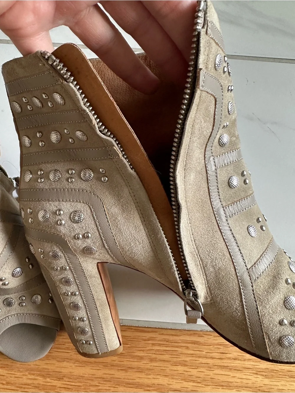 Rebecca Minkoff Mila Runway Studded Open Toe Booties Size 10M
